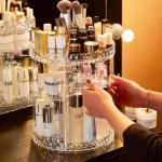 360° Rotating Crystal Makeup Organizer | Adjustable Cosmetic Display Stand Box, Makeup Storage For Vanity Bedroom & Bathroom